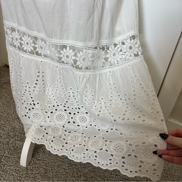 White Eyelet Lace Sundress Maxi Dress size Large Backless - Picture 4 of 13